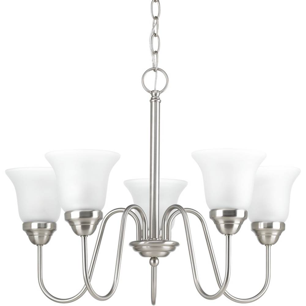 Progress Lighting Classic Collection Five-Light Brushed Nickel Etched Glass Traditional Chandelier Light