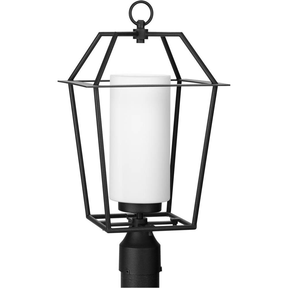 Progress Lighting Chilton Collection One-Light New Traditional Textured Black Etched Opal Glass Outdoor Post Light