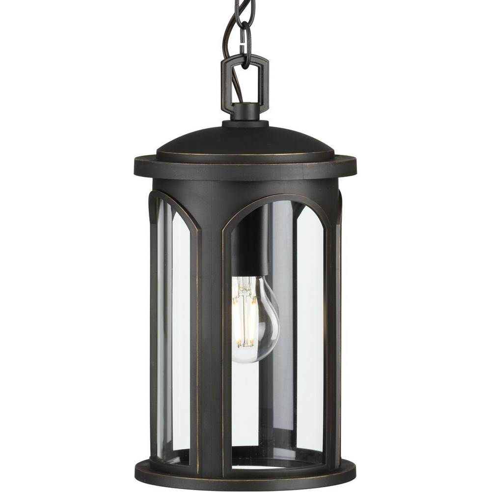 Progress Lighting Gables Collection One-Light Antique Bronze and Clear Glass Transitional Style Outdoor Hanging Pendant Lantern with DURASHIELD