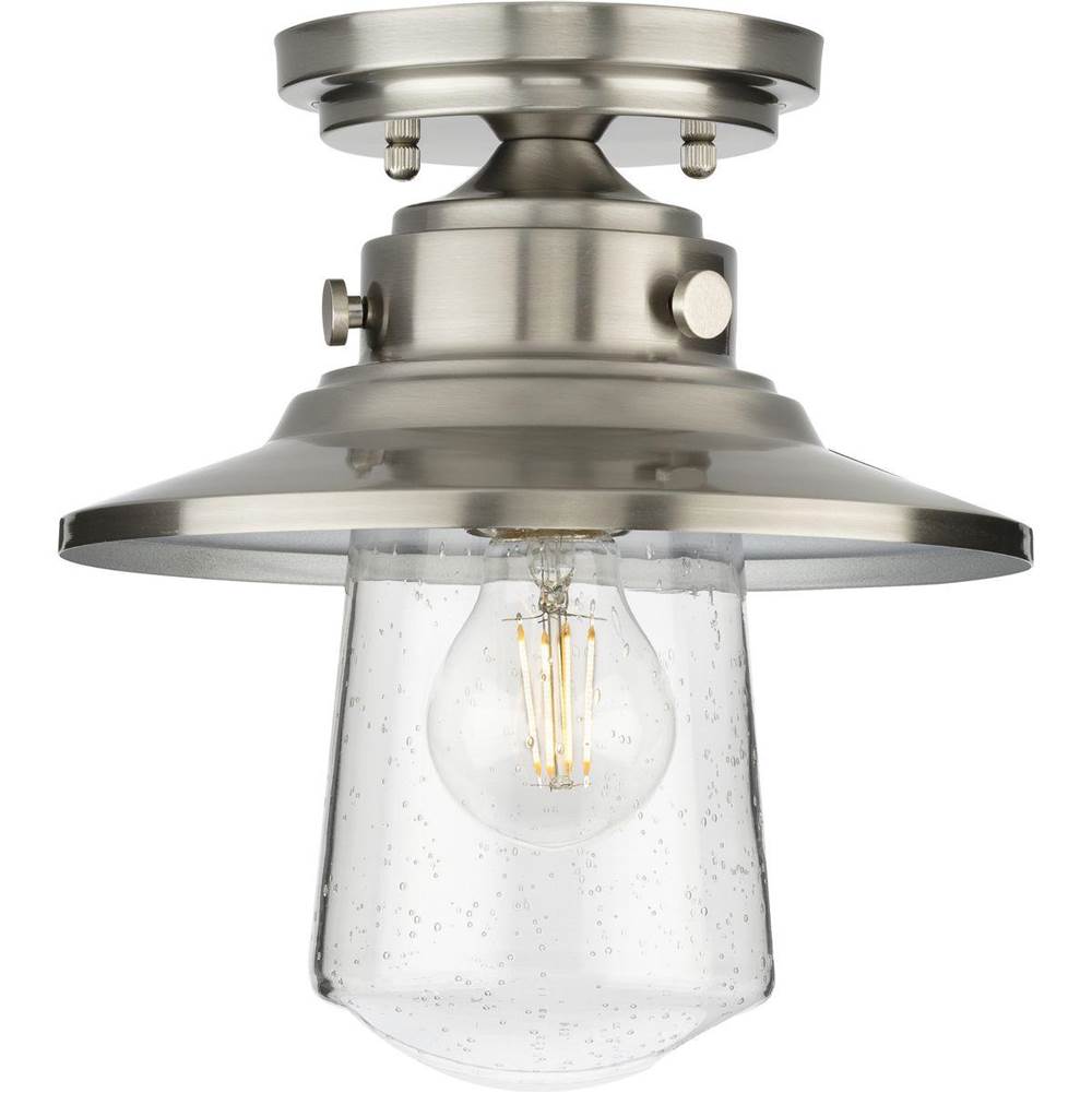 Progress Lighting Tremont Collection One-Light Stainless Steel and Clear Seeded Glass Farmhouse Style Ceiling Light