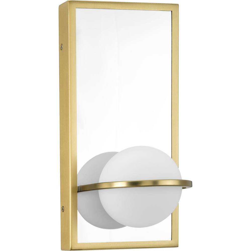 Progress Lighting Pearl LED Collection  Mid-Century Modern Satin Brass Etched Opal Glass Wall Bracket