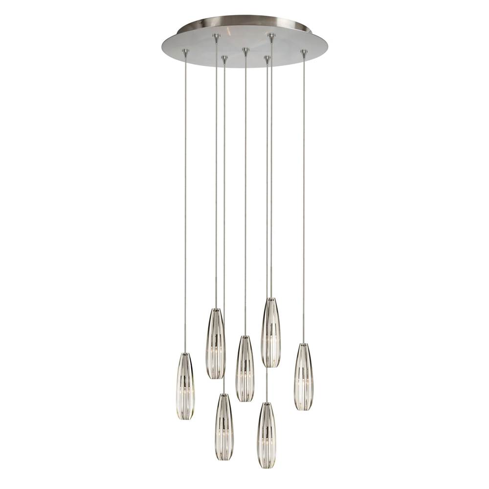 Stone Lighting Chandelier, Alicia, Clear Glass, 7 Light, Satin Nickel, 20'' Round Canopy with Clear, G4 JC, LED, 2 W, 110 Lumens
