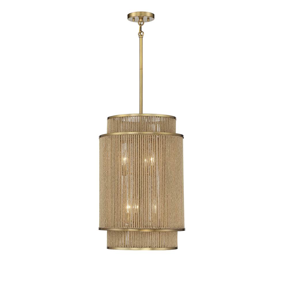 Savoy House Ashburn 6-Light Pendant in Warm Brass and Rope