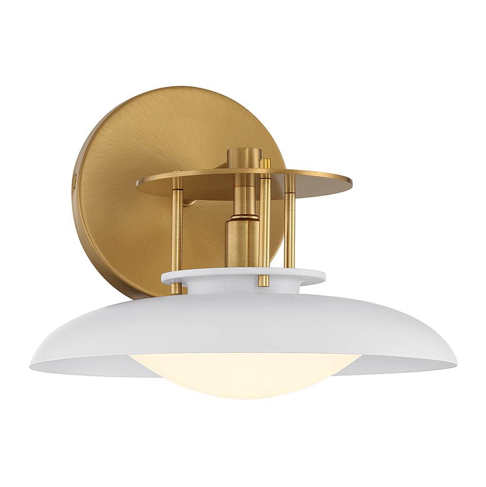 Savoy House Gavin 1-Light Wall Sconce in White with Warm Brass Accents