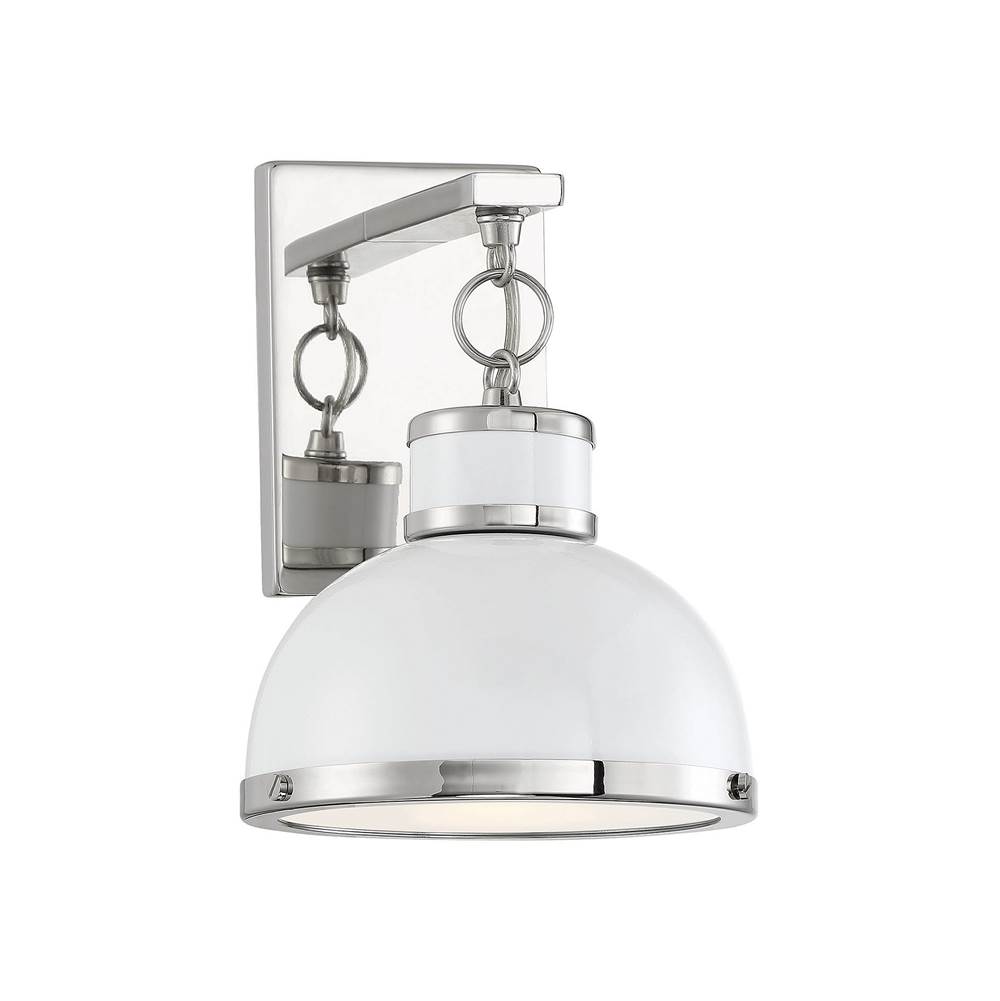 Savoy House Corning 1-Light Wall Sconce in White with Polished Nickel Accents