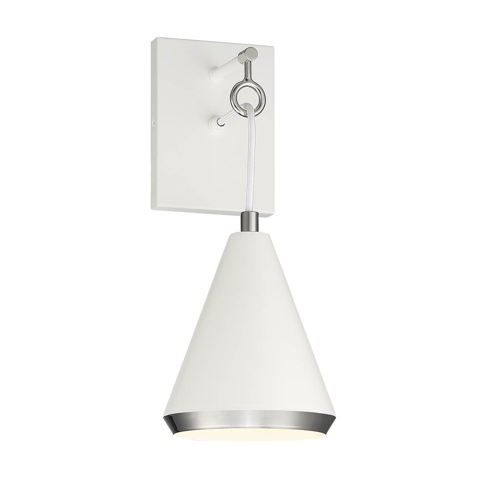 Savoy House 1-Light Wall Sconce in White with Polished Nickel