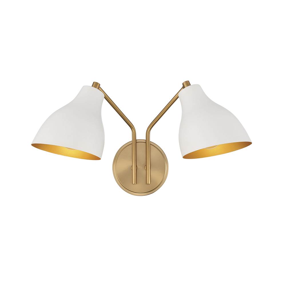 Savoy House 2-Light Wall Sconce in White with Natural Brass