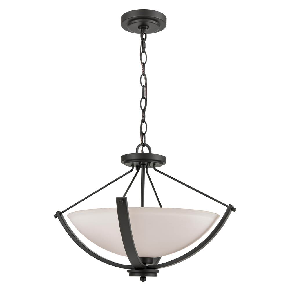 Thomas Lighting Casual Mission 3-Light Semi Flush Mount in Oil Rubbed Bronze With White Lined Glass