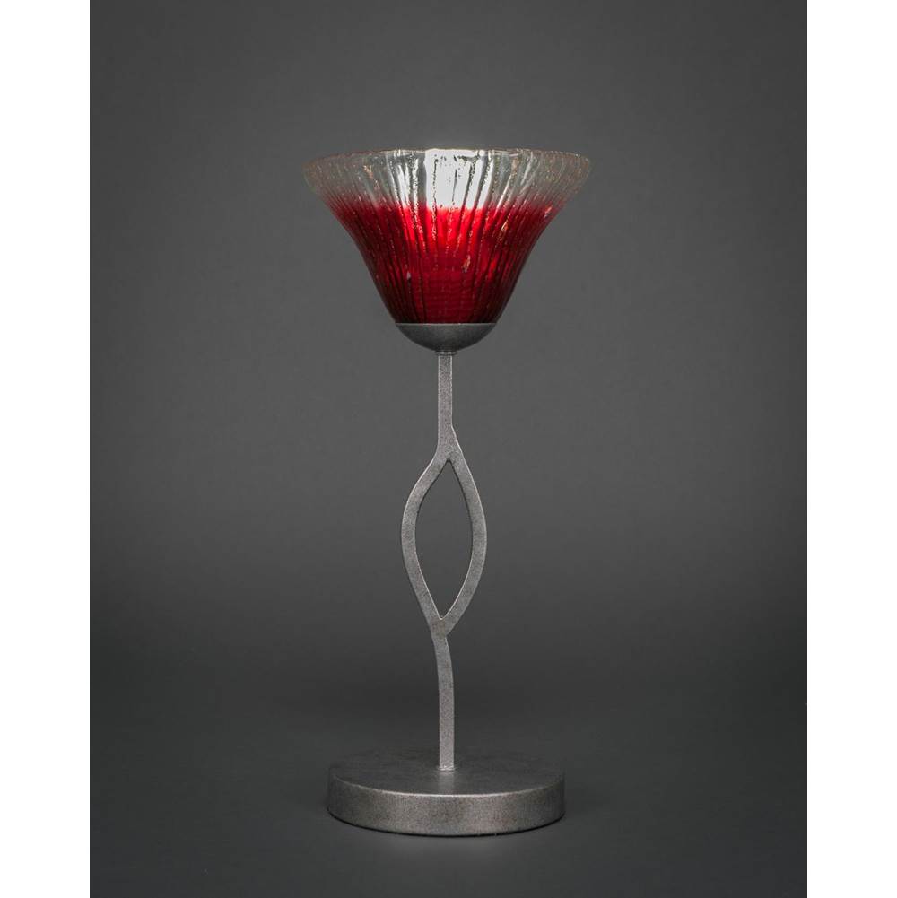 Toltec Lighting Revo Mini Table Lamp Shown in Aged Silver Finish With 7'' Raspberry Crystal Glass