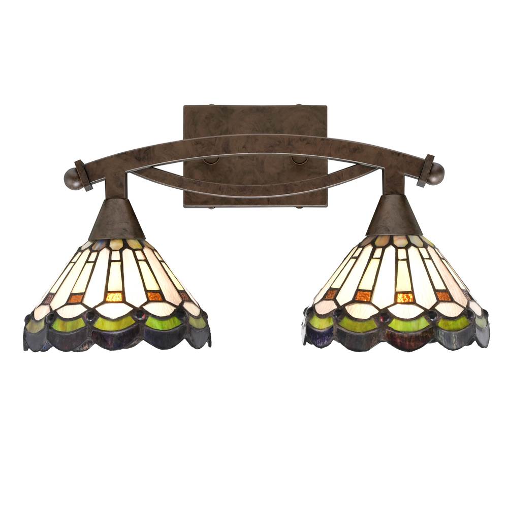 Toltec Lighting Bow 2 Light Bath Bar Shown In Bronze Finish With 7'' Cyprus Art Glass