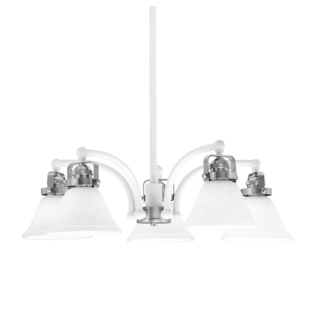Toltec Lighting Easton Downlight, 5 Light, Chandelier Shown In White and Brushed Nickel Finish With 7'' White Muslin Glass