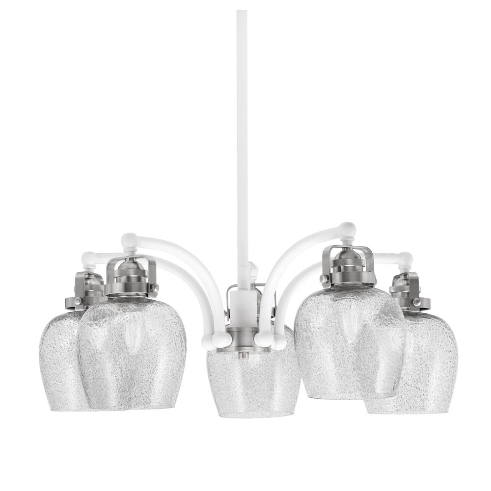 Toltec Lighting Easton Downlight, 5 Light, Chandelier Shown In White and Brushed Nickel Finish With 6'' Smoke Bubble Glass