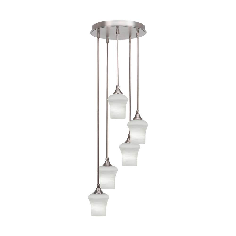 Toltec Lighting Empire 5 Light Cluster Pendalier In Brushed Nickel Finish With 5.5'' Zilo White Linen Glass