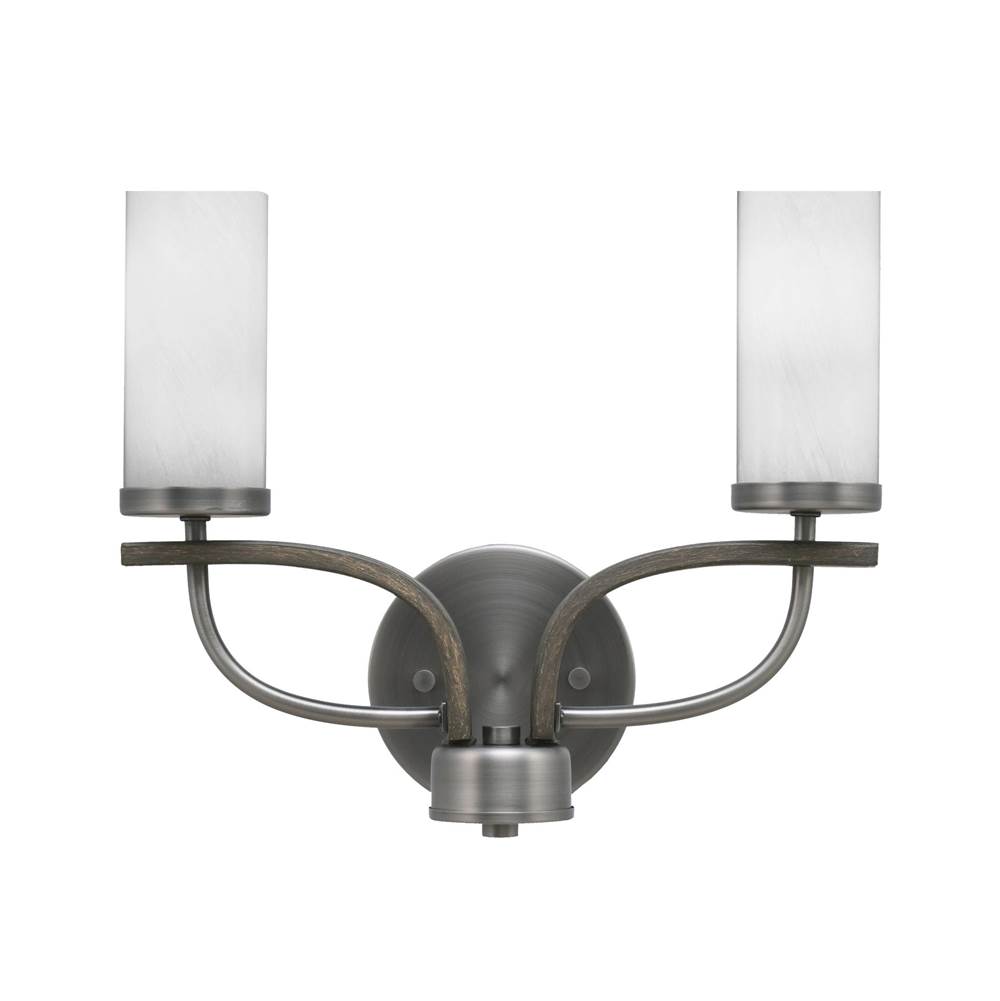 Toltec Lighting Monterey 2 Light Bath Bar In Graphite and Painted Distressed Wood-look Metal Finish With 2.5'' White Marble Glass