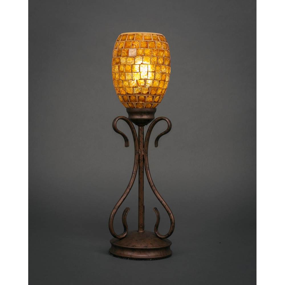 Toltec Lighting Swan Mini Table Lamp Shown In Bronze Finish With 5'' Copper Mosaic Glass