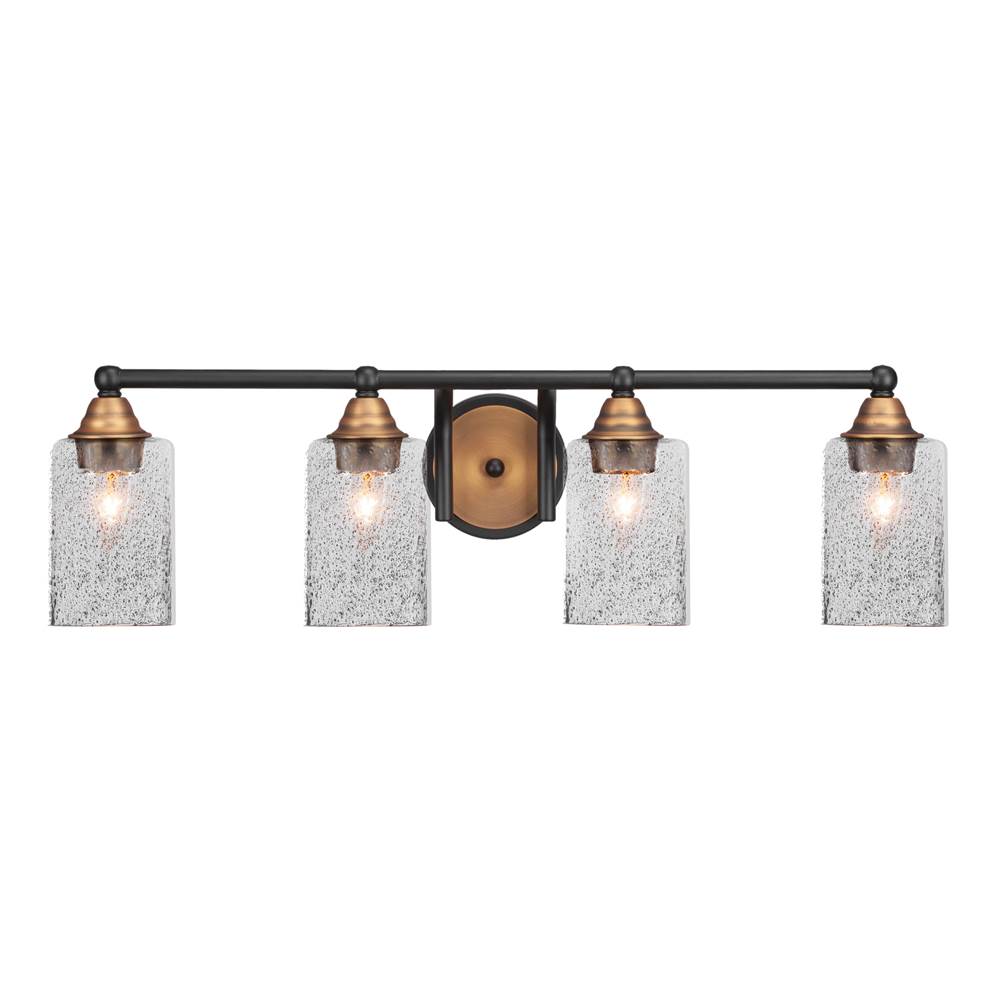 Toltec Lighting Paramount 4 Light Bath Bar In Matte Black and Brass Finish With 4'' Smoke Bubble Glass