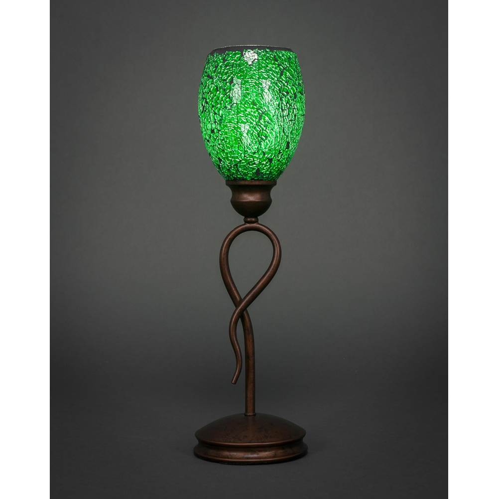 Toltec Lighting Leaf Mini Table Lamp Shown In Bronze Finish With 5'' Green Fusion Glass