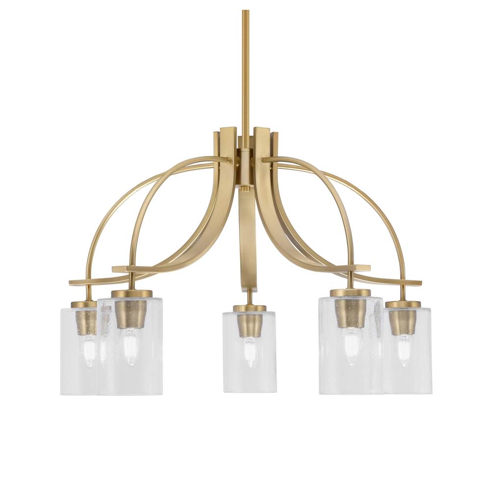 Toltec Lighting Cavella 5 Light, Downlight Chandelier, New Age Brass Finish, 4'' Clear Bubble Glass