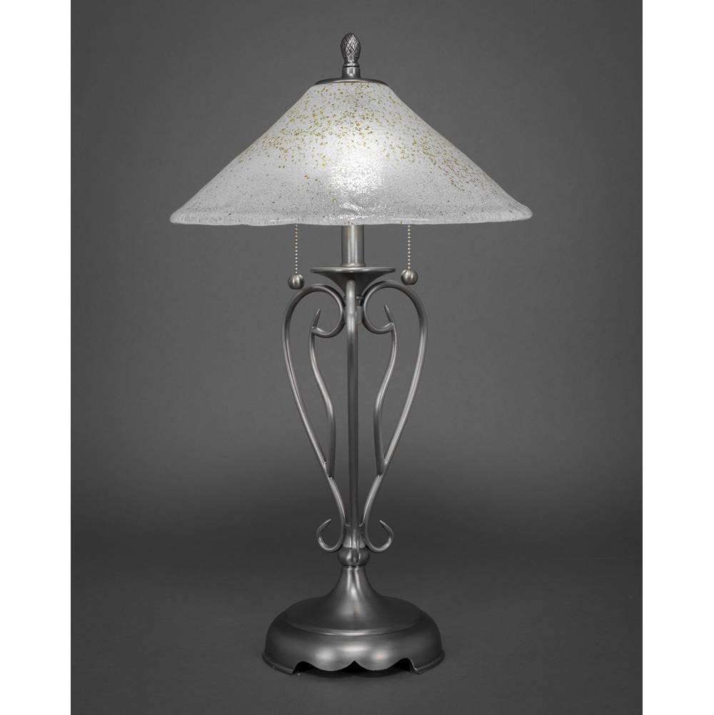 Toltec Lighting Olde Iron Table Lamp Shown In Brushed Nickel Finish With 16'' Gold Ice Glass