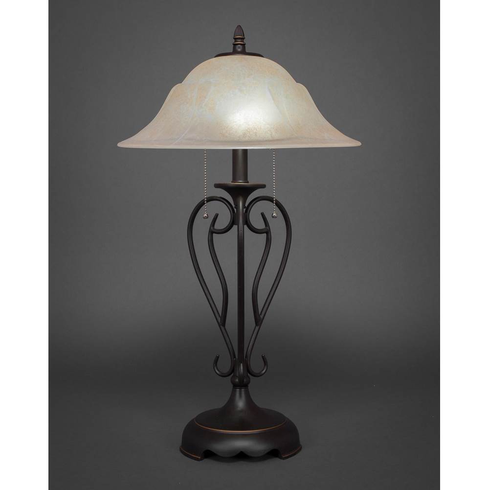 Toltec Lighting Olde Iron Table Lamp Shown In Dark Granite Finish With 16'' Amber Marble Glass