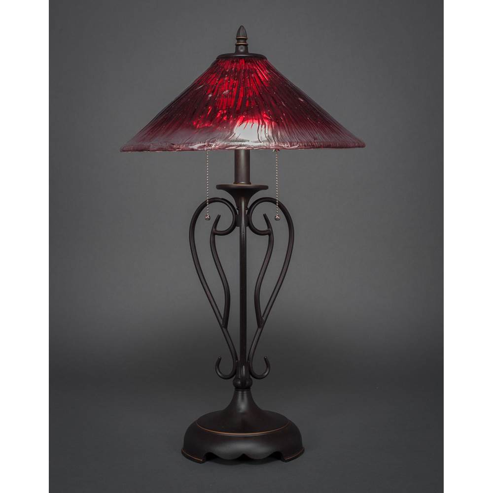 Toltec Lighting Olde Iron Table Lamp Shown In Dark Granite Finish With 16'' Raspberry Crystal Glass