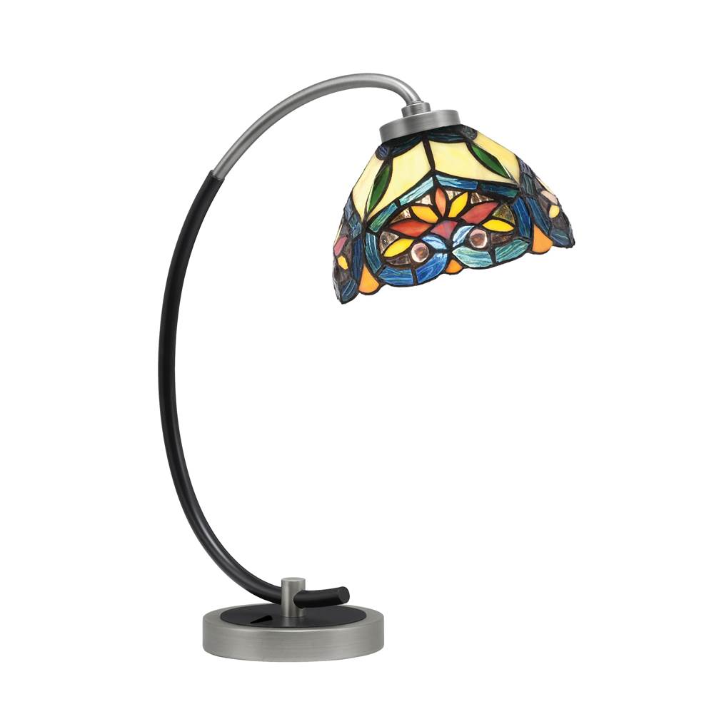 Toltec Lighting Desk Lamp, Graphite and Matte Black Finish, 7'' Pavo Art Glass