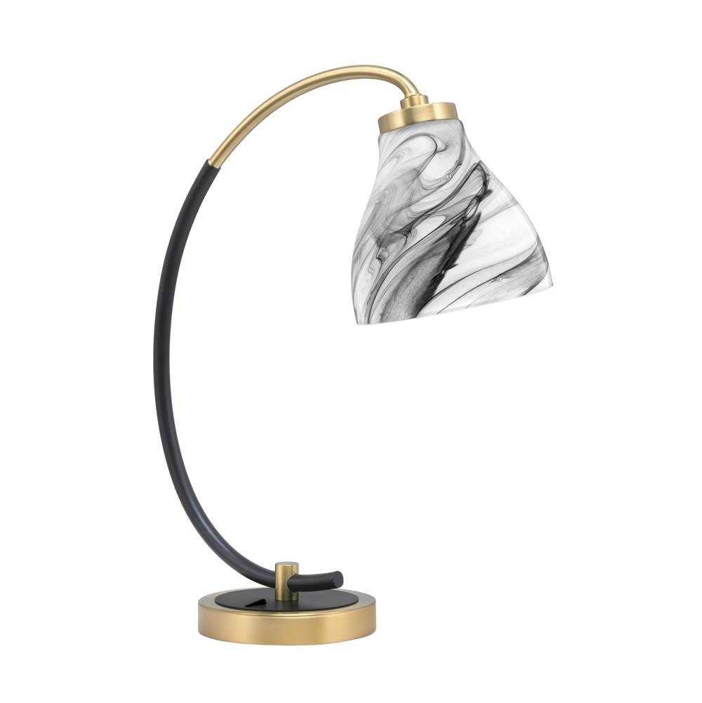 Toltec Lighting Desk Lamp, Matte Black and New Age Brass Finish, 6.25'' Onyx Swirl Glass
