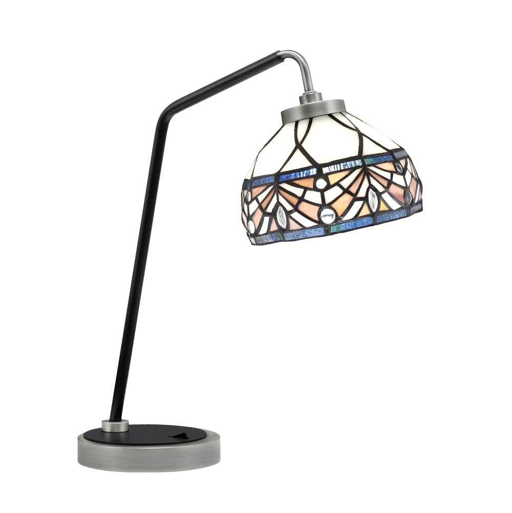 Toltec Lighting Desk Lamp, Graphite and Matte Black Finish, 7'' Royal Merlot Art Glass