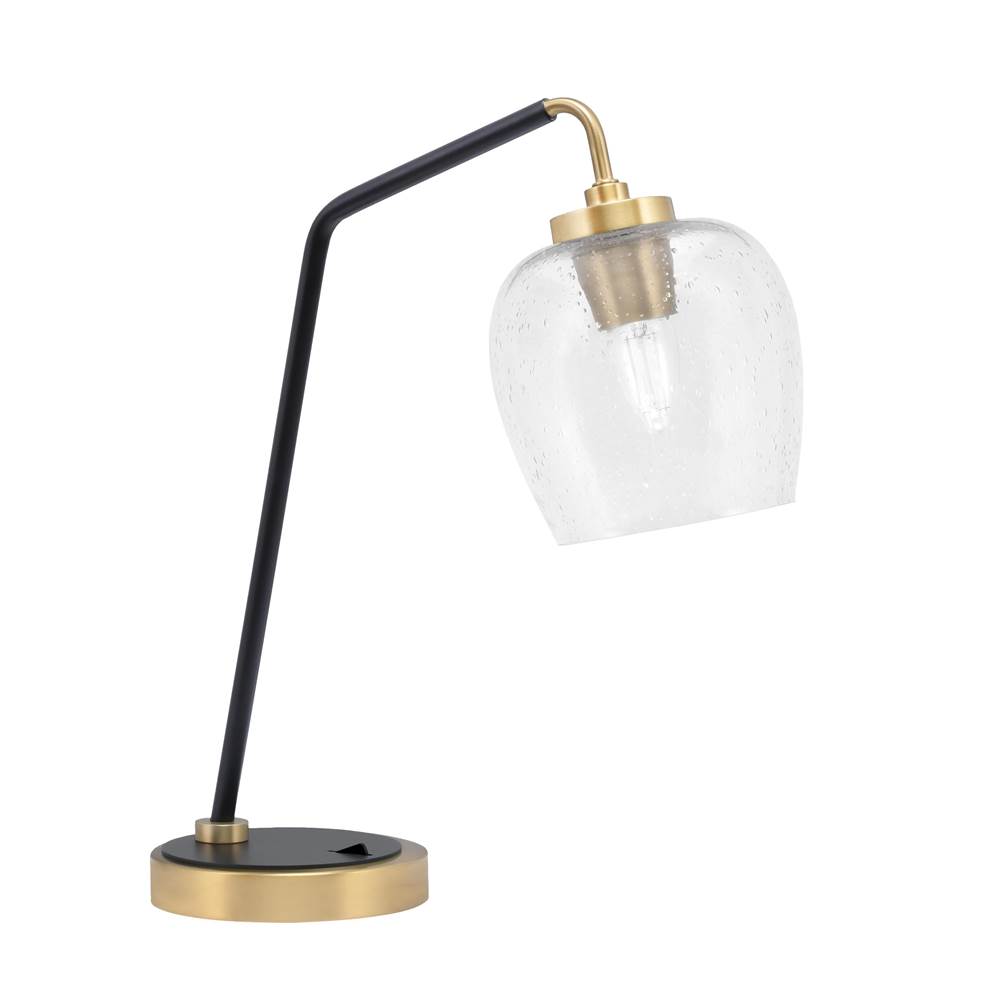 Toltec Lighting Desk Lamp, Matte Black and New Age Brass Finish, 6'' Clear Bubble Glass