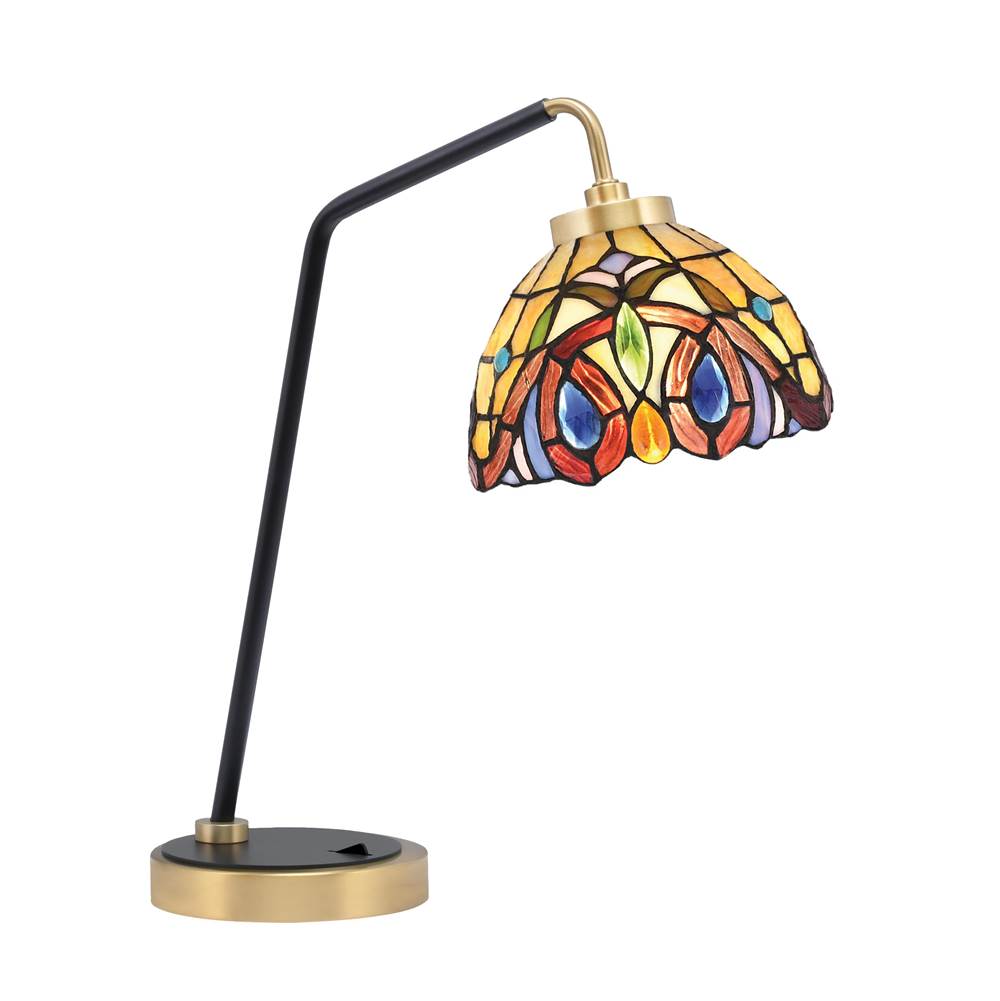 Toltec Lighting Desk Lamp, Matte Black and New Age Brass Finish, 7'' Lynx Art Glass