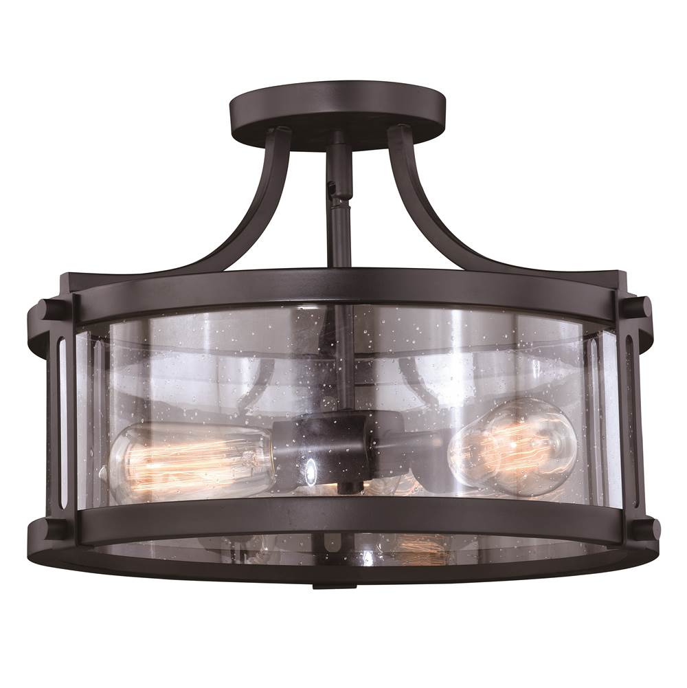 Vaxcel Holbrook 15.75-in W Bronze Bulb Semi Flush Mount Ceiling Light Clear Glass