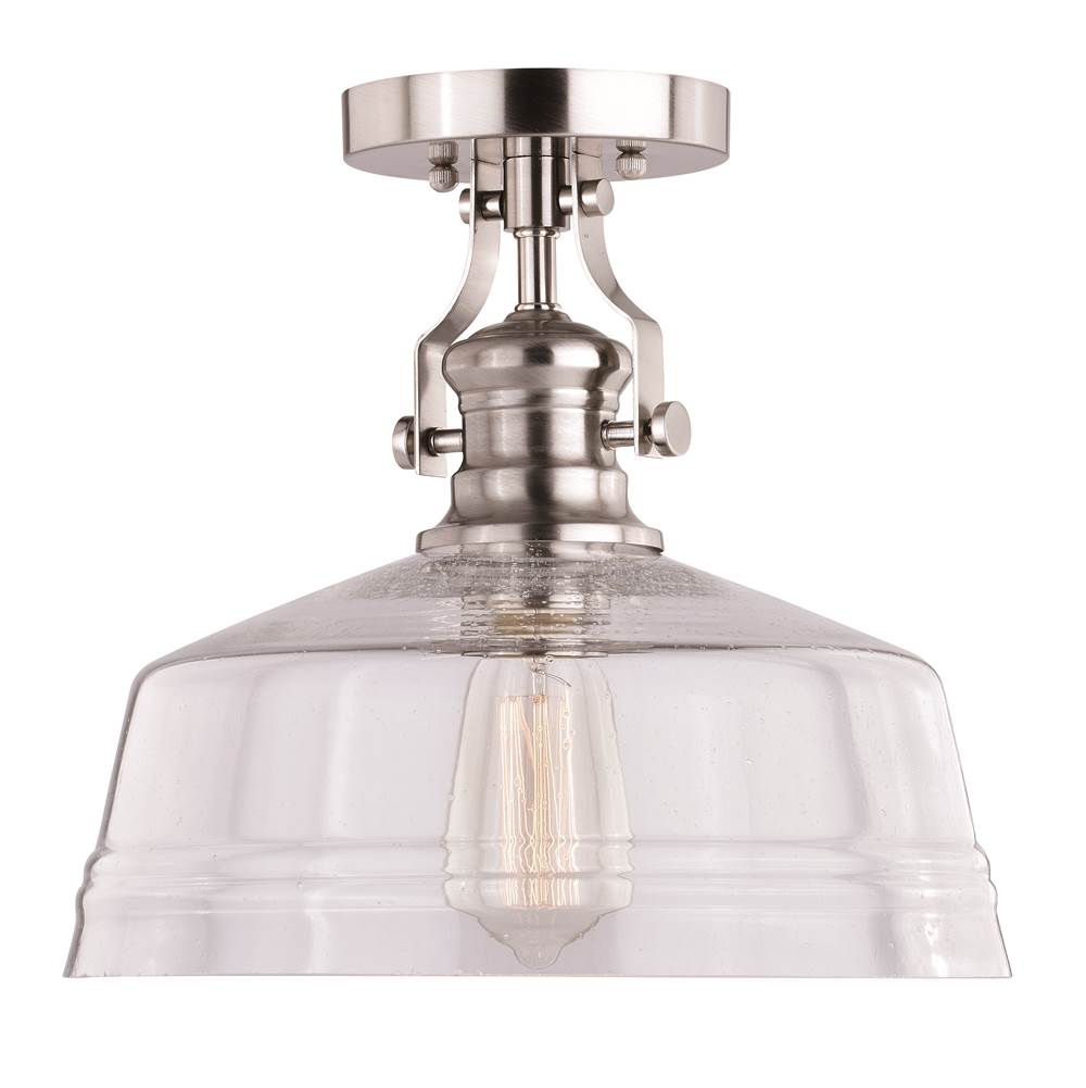 Vaxcel Beloit 12-in W Satin Nickel Farmhouse Semi Flush Mount Ceiling Light Clear Glass
