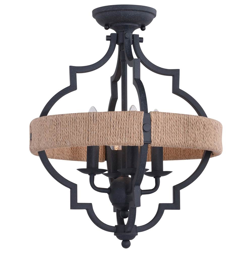 Vaxcel Beaumont 14-in W Gray and Natural Rope Farmhouse Cage Ceiling Light