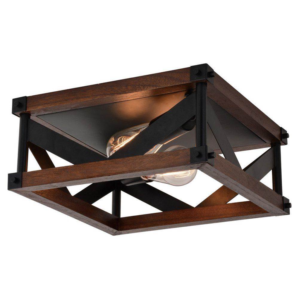 Vaxcel Wade 13-in W Black Rustic Square Open Cage Flush Mount Ceiling Light Fixture