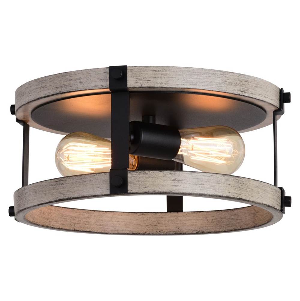 Vaxcel Danvers 13-in W Black and Weathered Gray Farmhouse Flush Mount Cage Ceiling Light Fixture