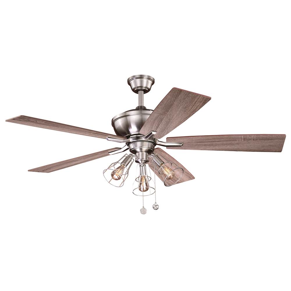 Vaxcel Clybourn Farmhouse Industrial 52 inch Satin Nickel Ceiling Fan with Wire Cage LED Light Kit