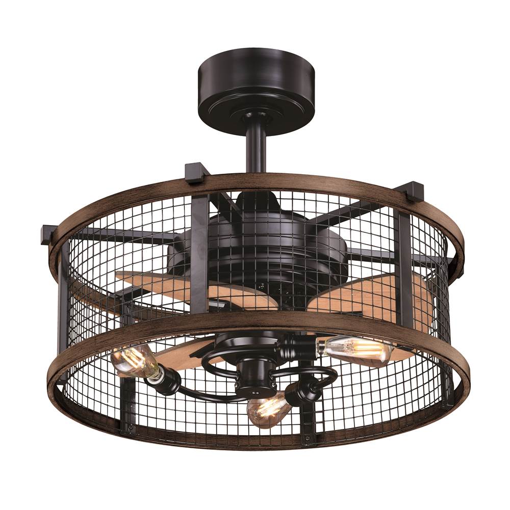 Vaxcel Humboldt Bronze and Teak Industrial Farmhouse Cage Ceiling Fan with LED Light Kit and Remote
