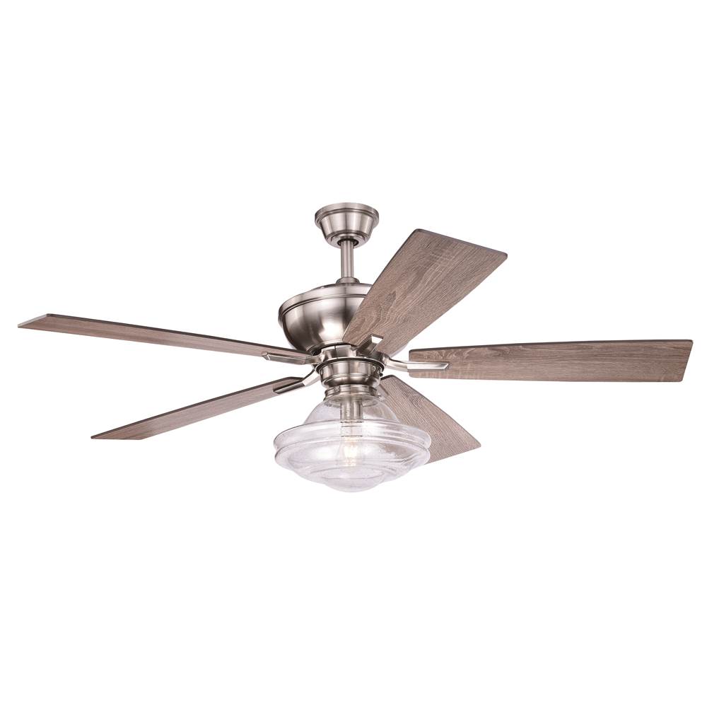 Vaxcel Huntley 52-in. Satin Nickel Farmhouse Indoor Ceiling Fan with Schoolhouse LED Light Kit and Remote