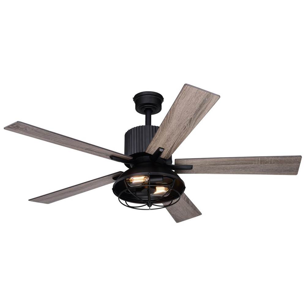 Vaxcel Elkhart 52-in. Black Industrial Indoor Ceiling Fan with LED Cage Light Kit and Remote