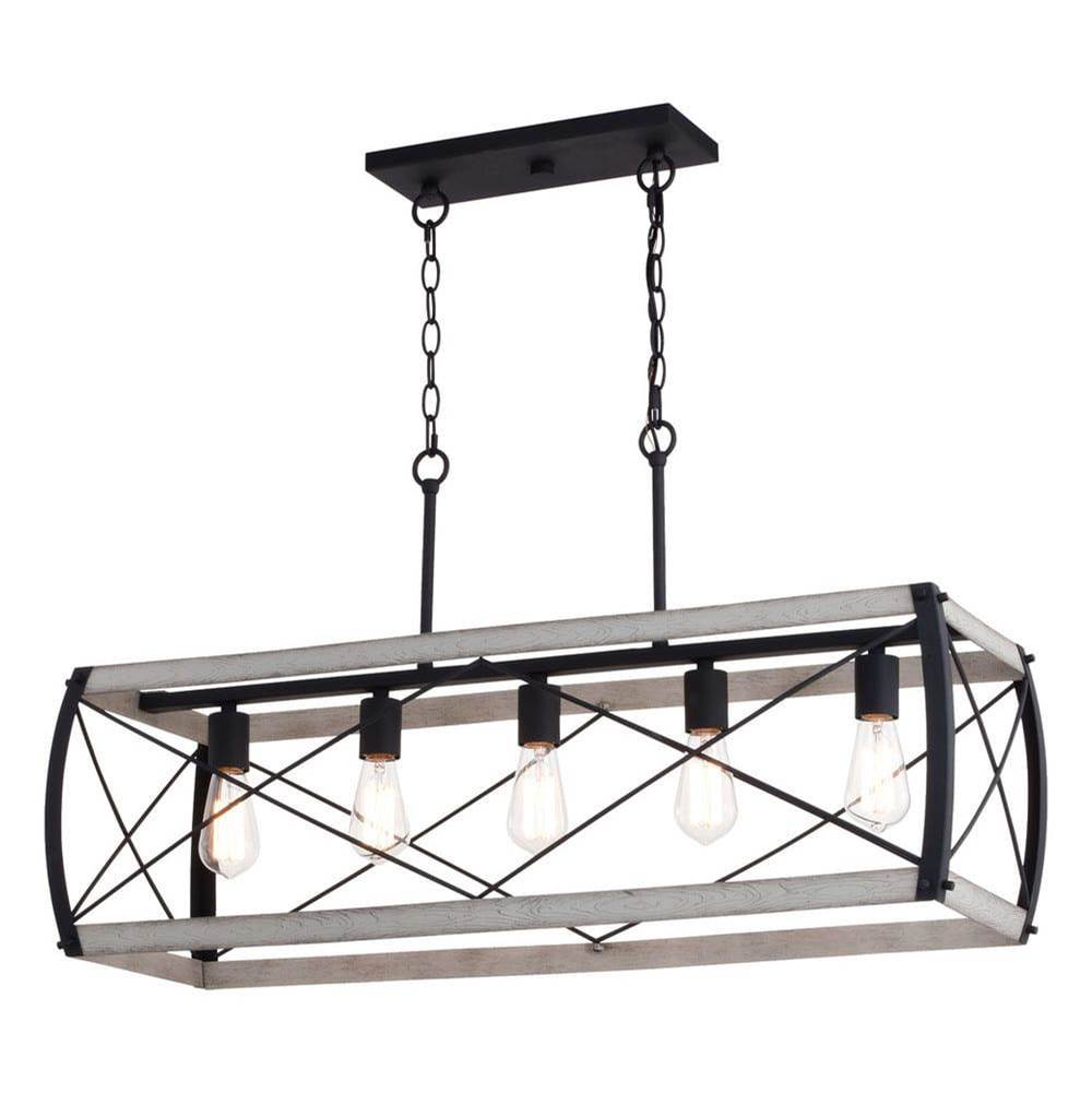 Vaxcel Montclare 35-in. 5 Light Linear Chandelier Textured Black and White Ash