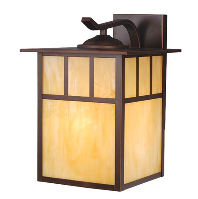 Vaxcel Mission 1 Light Bronze Rectangle Outdoor Wall Lantern Honey Glass