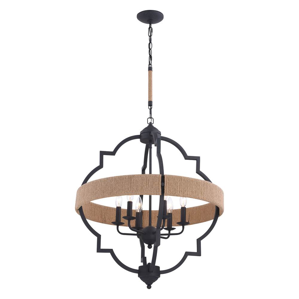 Vaxcel Beaumont 6L Gray and Natural Rop Farmhouse Cage Pendant Light