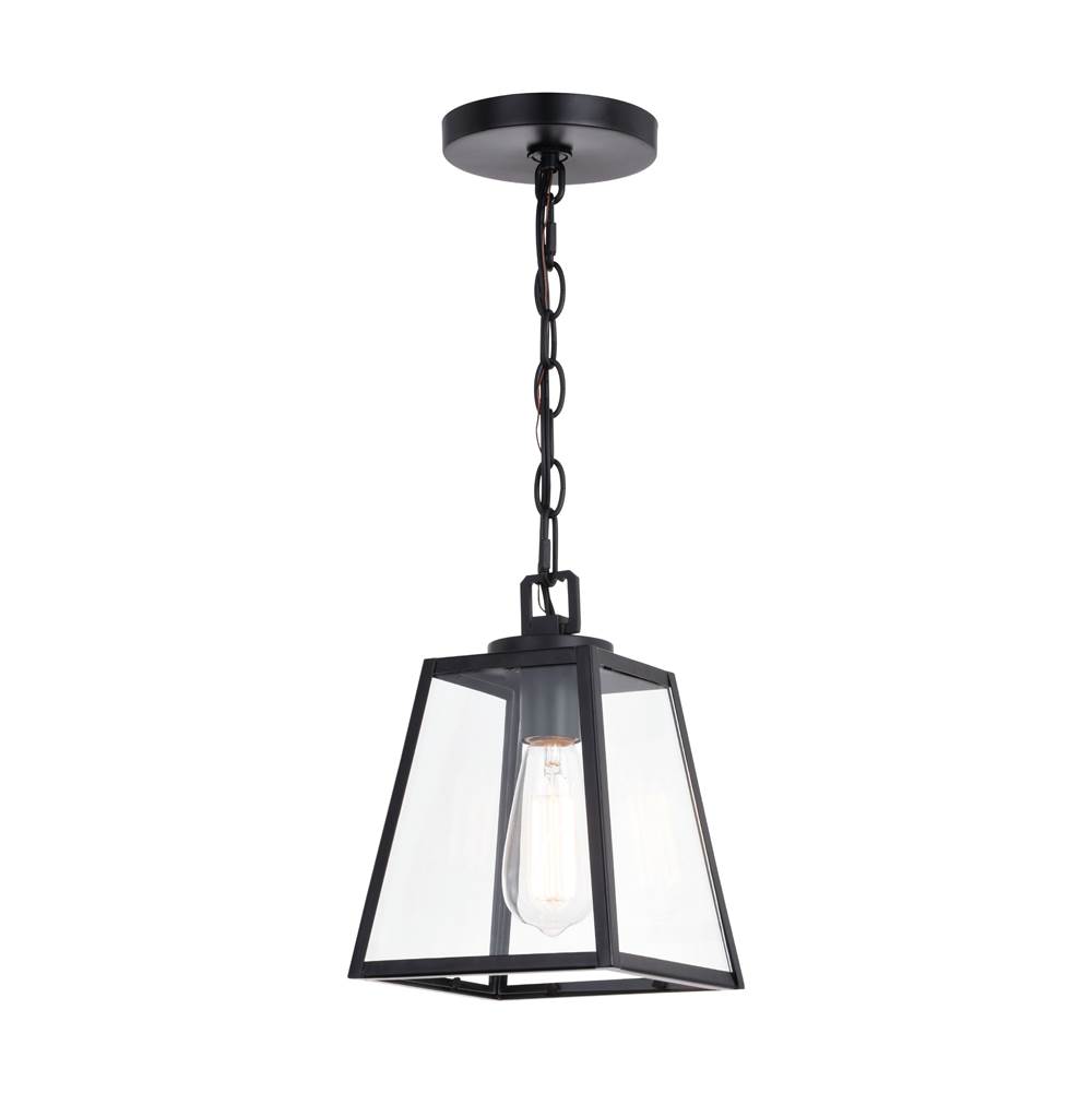 Vaxcel Grant 7-in Black Indoor Outdoor Farmhouse Mini Pendant Lantern, 1-Light Hanging Ceiling Light with Clear Glass Panels