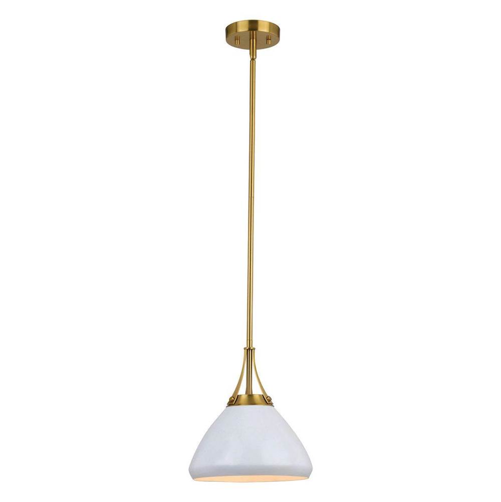 Vaxcel Dayna 1L White and Brass Contemporary Pendant Light with Metal Shade
