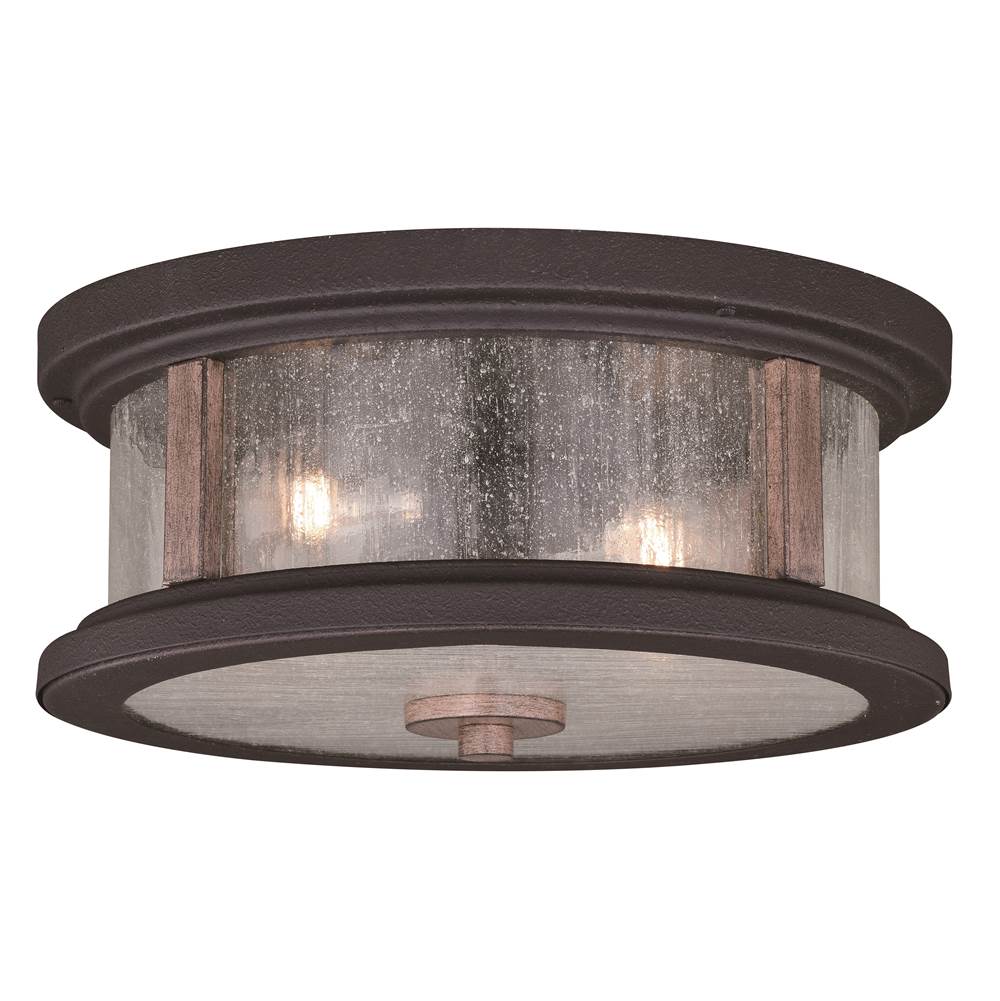 Vaxcel Cumberland Rustic Wood Round Outdoor Flush Mount Ceiling Light Clear Glass