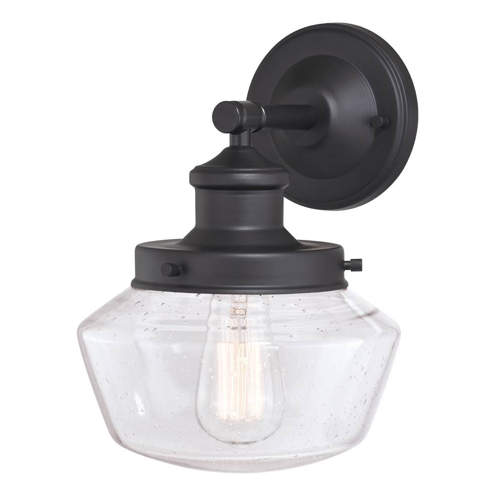 Vaxcel Collins 1 Light Black Farmhouse Outdoor Wall Lantern Clear Schoolhouse Glass