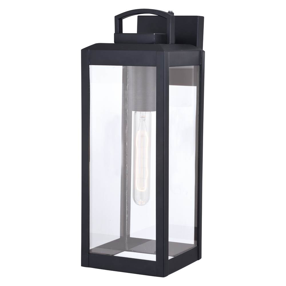 Vaxcel Kinzie 1 Light Dusk to Dawn Black Outdoor Wall Lantern Clear Glass