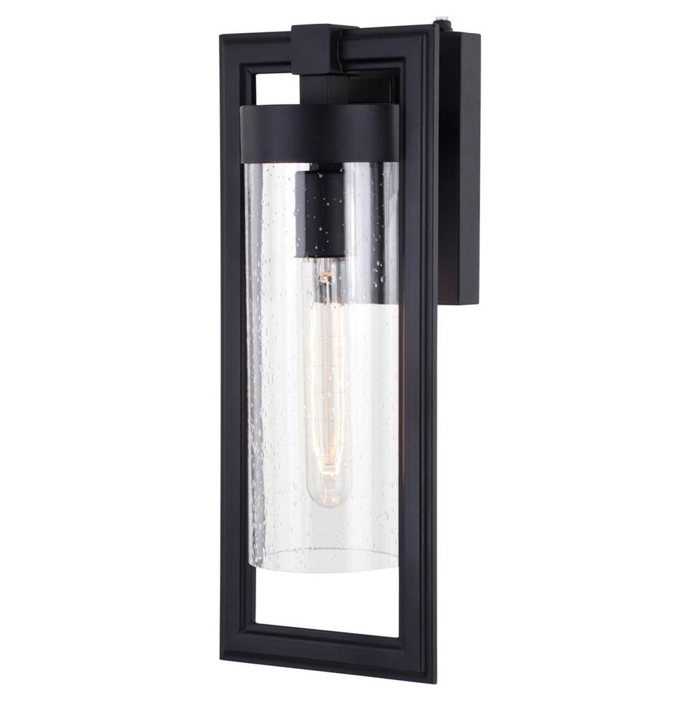 Vaxcel Malmo 1 Light Dusk to Dawn Matte Black Contemporary Outdoor Wall Lantern Clear Cylinder Glass