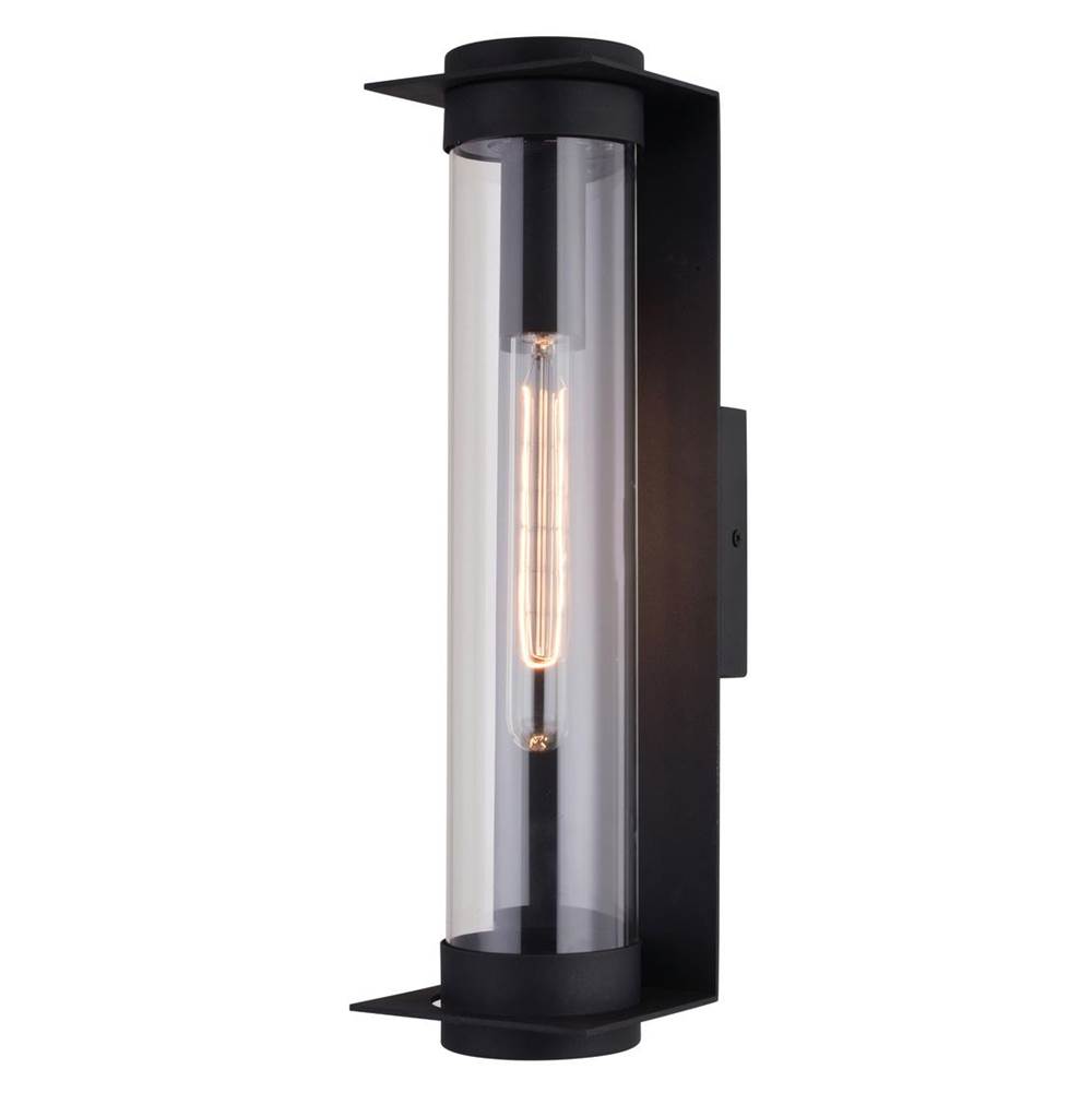 Vaxcel Brighton Park 1 Light 18-in. H Black Contemporary Indoor Outdoor Wall Lantern Fixture with Cylinder Clear Glass