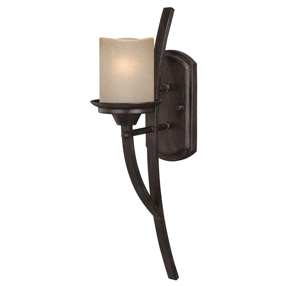 Vaxcel Halifax 1 Light Bronze Rustic Armed Wall Sconce Cream Glass